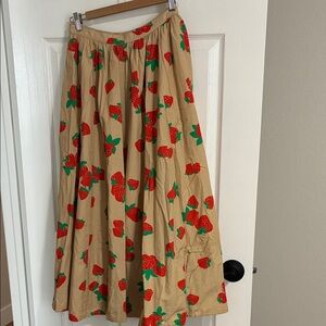 Maeve Tan Skirt with Red Strawberry Print